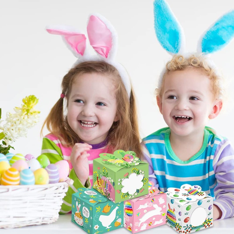 12pcs Easter Treat Boxes, Easter Gift Candy Boxes Bunny Paper