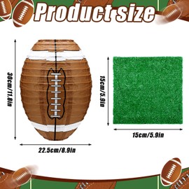 Rossesay 8 Pcs 12 Inches Football Table Centerpiece Paper Lantern with 8 Pcs Fake Grass Squares Football Centerpiece Decoration Set Paper Sports Ball Lantern Faux Grass Turf Patch Game Party Supplies