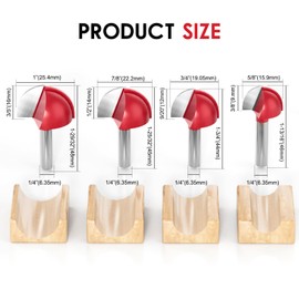 8pcs Core Box Router Bit Set - 1/4 Inch Shank Solid Carbide, 1/4'' to 1'' Round Nose Double Flute for Woodworking Half Round Grooves & Cove Cutting