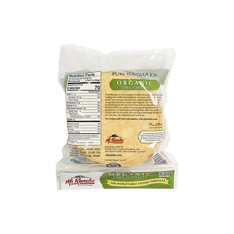 Mi Rancho Organic Yellow Corn Tortilla, 30 ct OU Kosher