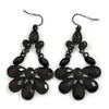 Victorian Style Black Acrylic Bead Chandelier Earrings/Black Tone/ 65mm L