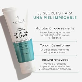 Vitasei Crema Facial con Concha Nácar y Ácido Láctico, Anti-Manchas, 113g | Ayuda con Hidratación Profunda, Ayuda a Unificar el Tono de la Piel, Textu
