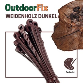 E-M-C-direct OutdoorFix Kabelbinder 200 x 4,6 mm, 50 Stk C Weidenholz dunkel C Wetterfest, UV-best?ndig