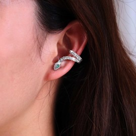 Inateannal Punk Crystal Snake Ear Cuff Earrings Silver Snake Cuff Wrap Earrings Rhinestone Snake Climber Earrings Snake No Piercing Earrings Jewellery for Women and Girls, Zinc, No Gemstone