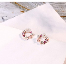 ZHEJI Stud Earrings Prevent Allergies Zircon Women's Stud Earrings with Pretty Butterfly Colorful Flowers Pearl for Party Weddings Engagements