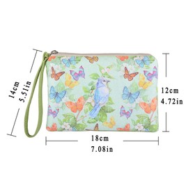 Rantanto Small Cute Cash Coin Purse, Canvas Change Purse, Kawaii Coin Pouch With Handle Christmas Gift For Women Teenager Girls (BG0025 Flying Butterflies And Bird)