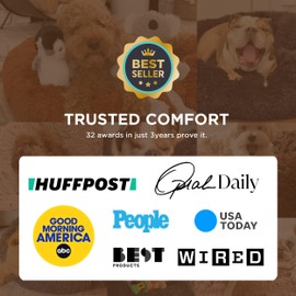 Bedsure Calming Dog Beds Large Sized Dog - Donut Washable Large Pet Bed, 36 inches Anti-Slip Round Fluffy Plush Faux Fur Dogs Bed, Fits up to 80 lbs Pets, Camel