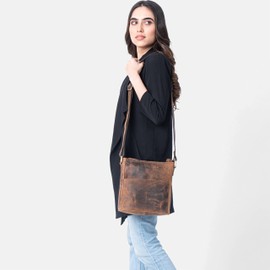 LEABAGS Milano Shoulder Bag, Genuine Leather, Handbag for Women, Vintage Look, Shoulder Bag, Shopper Bag, Multi-Bag, Cow Dark Brown Hunter