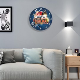 Orythyra Cinema Movie Modern Wall Clock Round 10 Inch Battery Operated Popcorn Filmstrip Clapboard Tickets Theater Shining Quartz Silent Wooden Clocks Art Wall Decor for Living Room Classroom Bedroom
