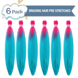 26 Inch 6Pcs/Packs Ombre Braiding Hair Extensions For Braids Synthetic Yaki Texture Professional Prestretched Braiding Hair For Women (Peach Pink/Lake Blue, 26 inch)
