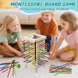 Montessori Game Wooden Board Game, 42 Colorful Wooden Sticks Dice Game Math Learning Toys for 3 4 5 6 Year Olds, Fine Motor Skill Toy for 3+ Year Olds Girls Boys,Family Game Travel Toys Gifts for Kids