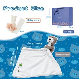 UNMOT Baby Gifts set, Keepsake Set,New Born Baby Gift,Unique Present for Baby Shower & Newborn Lovey (Bear baby comforter & Bear socks)