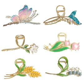 Pack of 6 Butterfly Hair Clips Kraeoke Fishtail Hair Clip Wheat Hair Clips Tulip Back Clip Large Flowers Hair Clip (Combination 2)