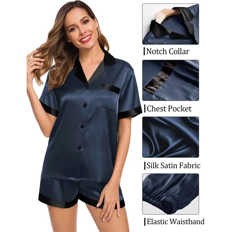 SWOMOG Couples Pajama Set Women & Men Silk Satin Short