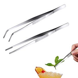 Pack of 2 Cooking Tweezers, Kitchen Tweezers, Precision Cooking Tweezers, Stainless Steel, Long Tweezers, Meat Tweezers, Roasting Tweezers (16 cm)