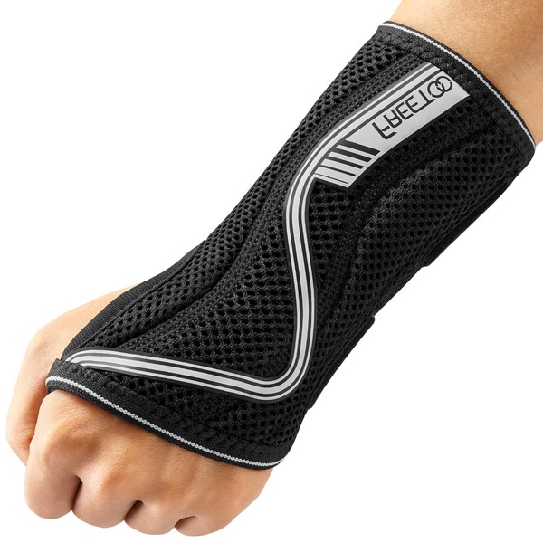 FREETOO Wrist Support S-shaped support for Arthritis, Adjustable Day Night Carpal Tunnel Wrist Splint for Men Women RSI, Sprain, Fracture Wrist Brace （Gray-Large-Left）