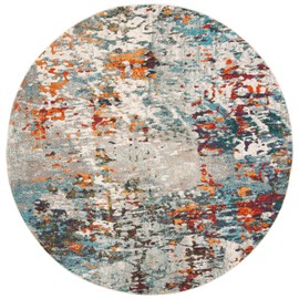 Safavieh Madison Collection MAD471F Modern Abstract Area Rug, 6'7" x 6'7" Round, Grey / Blue
