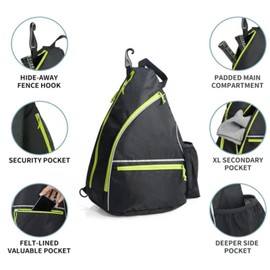 Toolzia Pickleball Sling Backpack Crossbody Sports Bag with Paddle Holder