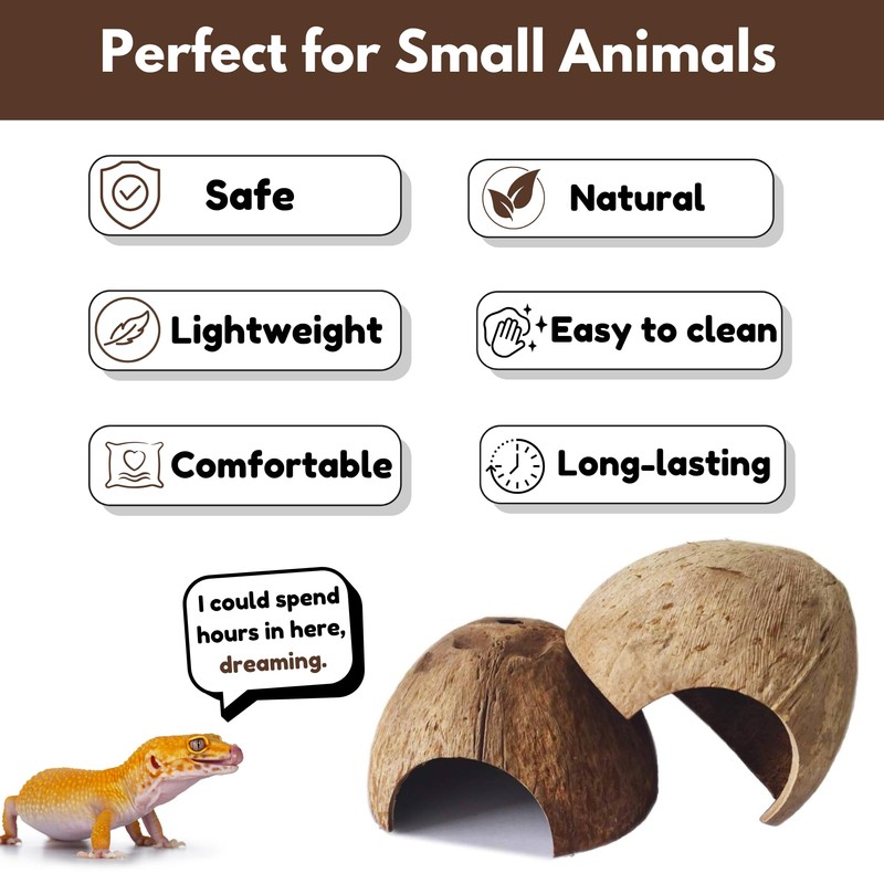 Favozio Natural Coconut Shell Hideout Cave, 5" Aquarium Fish &
