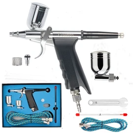Youteo - Juego de aerógrafo de doble acción con 2 agujas de 0,3 mm, boquillas, manguera de aire para tatuaje, maquillaje de uñas, pintura de hobby (kit de aerógrafo azul de 166 K con 0,3 mm)