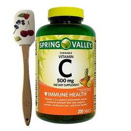 Spring Valley Vitamin C Chewable Tablets Dietary Supplement, Tropical Fruit Flavors, 500 mg, 200 Count + 1 Nick & Hannah Spatula (Style Varies)