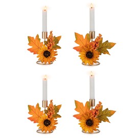 Romadedi - Portavelas de otoño para Acción de Gracias: candelabros decoración para mesa de otoño, centro de mesa, decoración de fiesta dorada, cocina, comedor, chimenea, mantel, girasol, hojas de