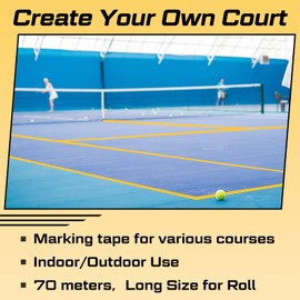 Amylove 230 Ft Driveway Basketball Tape Outdoor Court Tape Adhesive Court Marking Tape Court Lines for Tennis Badminton Parking Floor Pavement Driveway Indoor, 2 in Wide (Yellow, PE)
