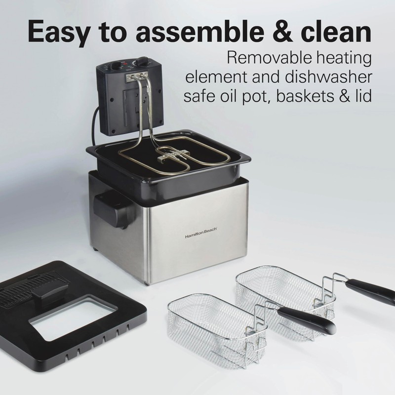 Hamilton Beach Electric Deep Fryer with 2 Baskets and Lid,