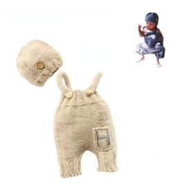 CUTEBBPHOTO Newborn Baby Photo Outfits Boy Infant Photography Crochet Props Knit Costume Set Hat Pants (Beige)