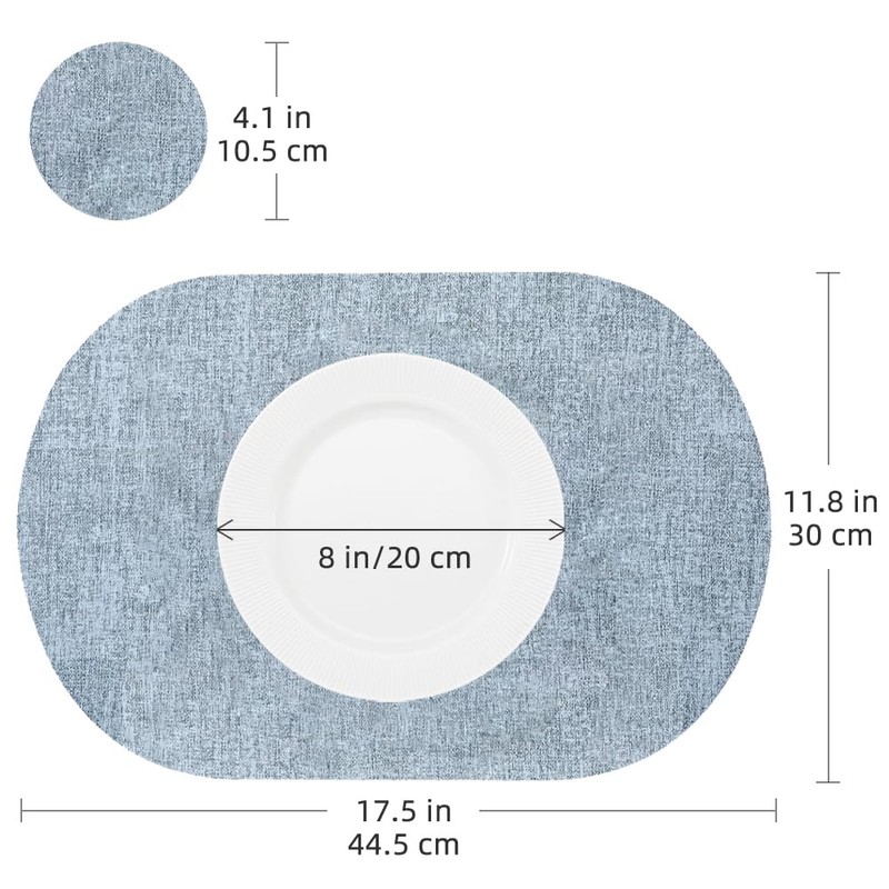 Oval Table Mats Set of 6, Faux Leather Placemats, Heat