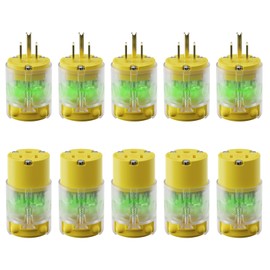 AIDA Lighted Plug and Connector Set, Straight Blade Cord End Replacement, 15 Amp 125Volt, NEMA 5-15P & NEMA 5-15R, 2 Pole 3Wire Grounding, Yellow, 5 Set