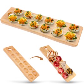 Namre' Wooden Deviled Egg Tray and Platter 12 Holes - Reversible Deviled Egg Platter & Charcuterie Board - Premium Quality Ideal for Picnics and Parties - Cutting Board Serving Tray with Recipes