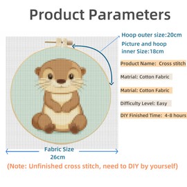 Generic Cartoon Cute Otter Easy Stamped Cross Stitch Kit for Beginners with Hoop Simple Patterns 11CT Counted Embroidery Needlepoint Crafts Arts for DIY Enthusiasts and Home Decor 26x26cm