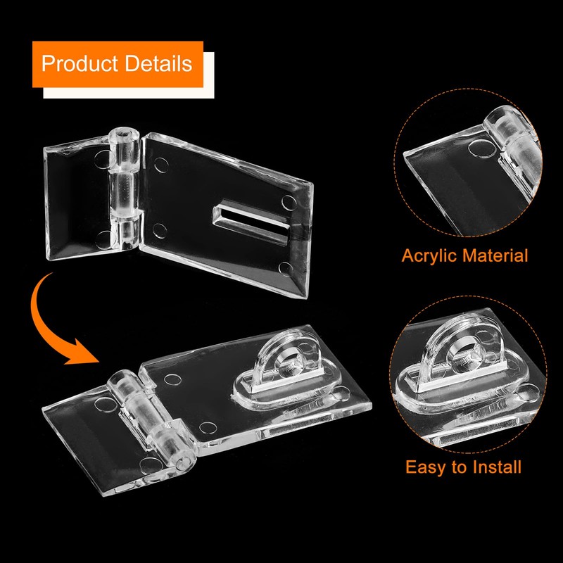sourcing map 5Pcs 55x25mm Acrylic Hasp Latch, Clear Acrylic Hasp
