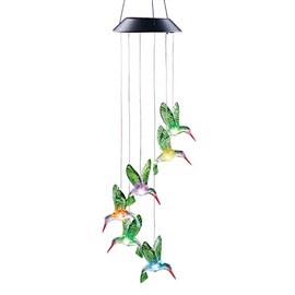 Collections Etc Solar Color Changing Hummingbird Outdoor Garden Mobile | Hand-Painted | Chain and Hook Included | Iron | for Yard, Lawn, Garden