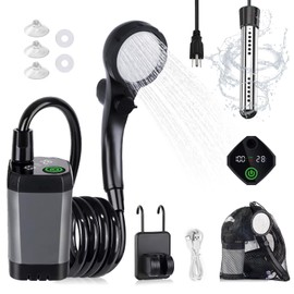 Portable Shower for Camping, 6000mAh Rechargeable Outdoor Camping Shower with 2000W Auto-Off Immersion Heater, LED Display, IPX7 Waterproof Portable Shower Pump and Shower Head for Hiking, Travel, RV