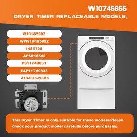 W10745655 Dryer Timer Compatible with Whirlpool,Maytag Dryer Timer Control Replacement for W10857612,AP6003908,4454384,PS11731366