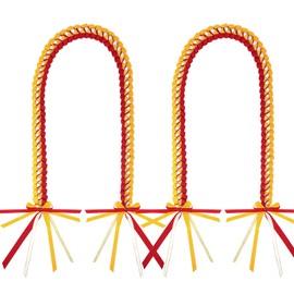 AUECOOME Graduation Ribbon Lei & Leis - 2025 Class Necklace - Braided for Men & Women - Burgundy & Yellow, 6