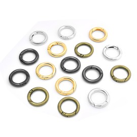 Paquete de 16 anillos pequeños de resorte, gancho de metal para llavero, mini mosquetón redondo para etiquetas de perro, clip de paracaídas, llavero, anillo, cartera, anillos (17 mm surtidos)