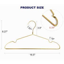 Amber Home 20 Pack Premium Matte Gold Aluminum Coat Hangers, 16.5” Extra Smooth & Durable Metal Shirt Dress Hanger, Light & Sturdy Metal Rack for Jacket Trouser Pant Slack