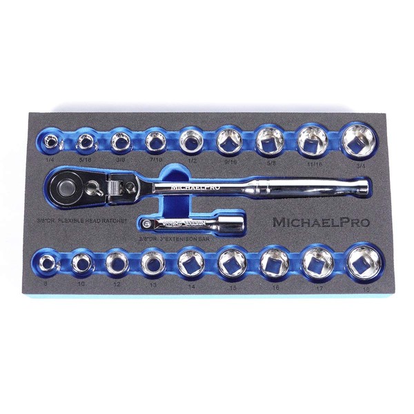 MichaelPro MP001001 3/8 inch Drive Socket Wrench Set, 20-piece, 12-Point
