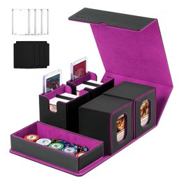 Trading Card Storage Box with Commander Display for MTG, TCG, Sports Cards, 5-in-1 Card Deck Box, Holds 450+ Double-Sleeved Cards, 4 Individual Deck Cases with Covers, Dice Tray & Magnetic Holders