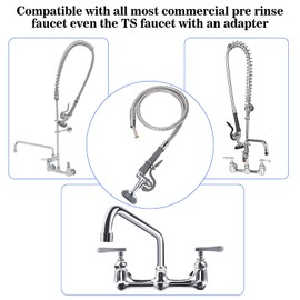 KWODE Gray Spray Valve with 38" Pre Rinse Hose, 38" Flexible Stainless Hose with High Pressure Pre Rinse Sprayer Nozzle Head Assembly Kit for Commercial Restaurant Industrial Kitchen Faucet