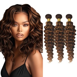 Brown Highlight Ombre Water Wave Bundles Human Hair 24 26 28 Inch Two Tone Soft and Healthy P4/30 Human Hair 3 Bundles