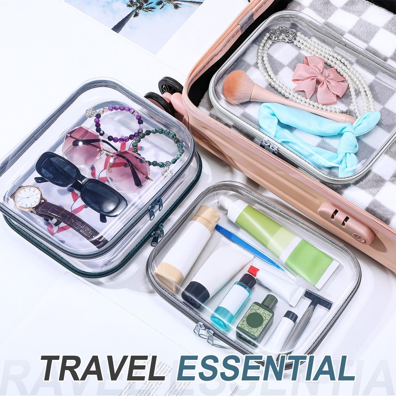 Hoolerry 4 Pcs Hard Clear Zipper Case Makeup Bags Plastic