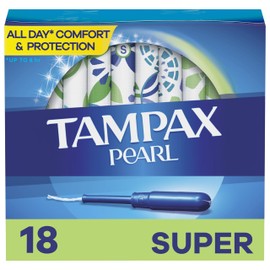 Tampax Pearl Tampons with Plastic Applicator, Super Absorbency, Unscented, 18 Count