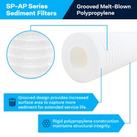 SpiroPure SP-AP1001 10x2.5 1 Micron Grooved Melt-Blown Polypropylene Sediment Water Filter Cartridge SGC-25-1001 AP1001 (Case of 24)