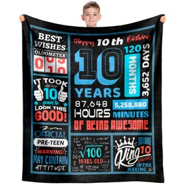 EQNWI 10 Year Old Boy Birthday Gift, Gifts for 10 Year Old Boys, 10th Birthday Gifts for Boy Blanket 60" x 50", 10 Yr Old Bday Presents, Boys Ten Year Old Bday Gift Ideas, Best Presents Age 10