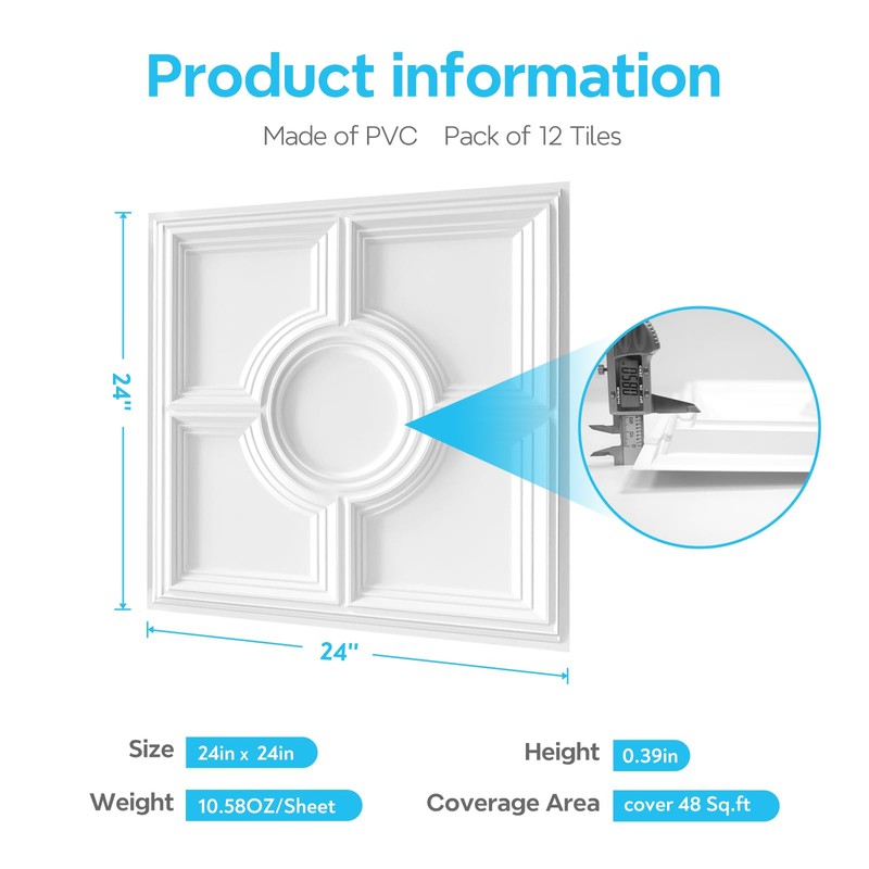STICKGOO Drop Ceiling Tiles 24 x 24in, Waterproof, Premium PVC