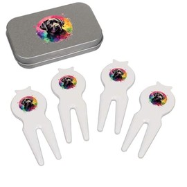 Azeeda 'Colourful Black Labrador Dog Portrait' Golf Divot Tool/Repair Fork Gift Set (GO00062960)